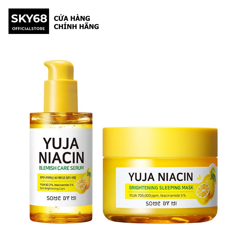 Combo Tinh Chất + Mặt Nạ Ngủ Dưỡng Trắng Da Chiết Xuất Quả Thanh Yên Some By Mi Yuja Niacin 30 Days