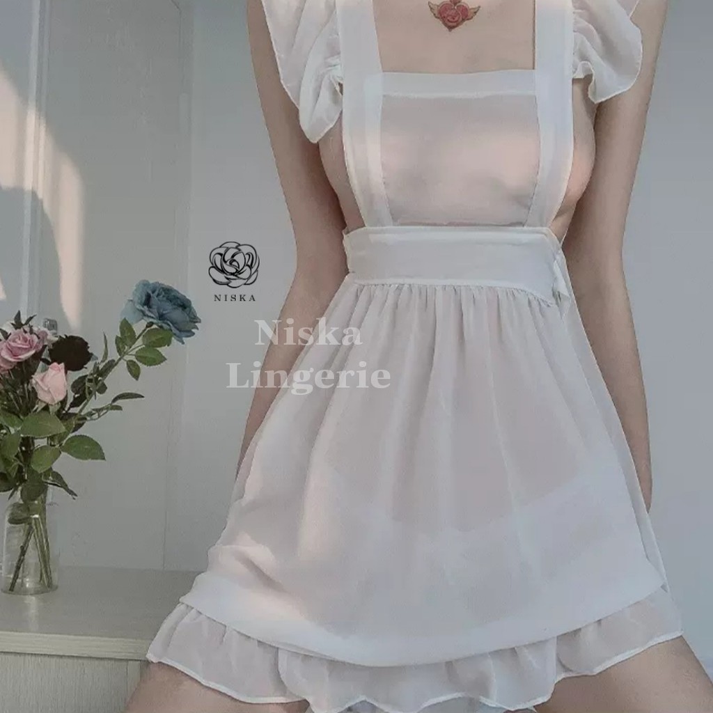 Tạp dề voan kèm vòng cổ chuông (2 phiên bản màu) - Mã D145