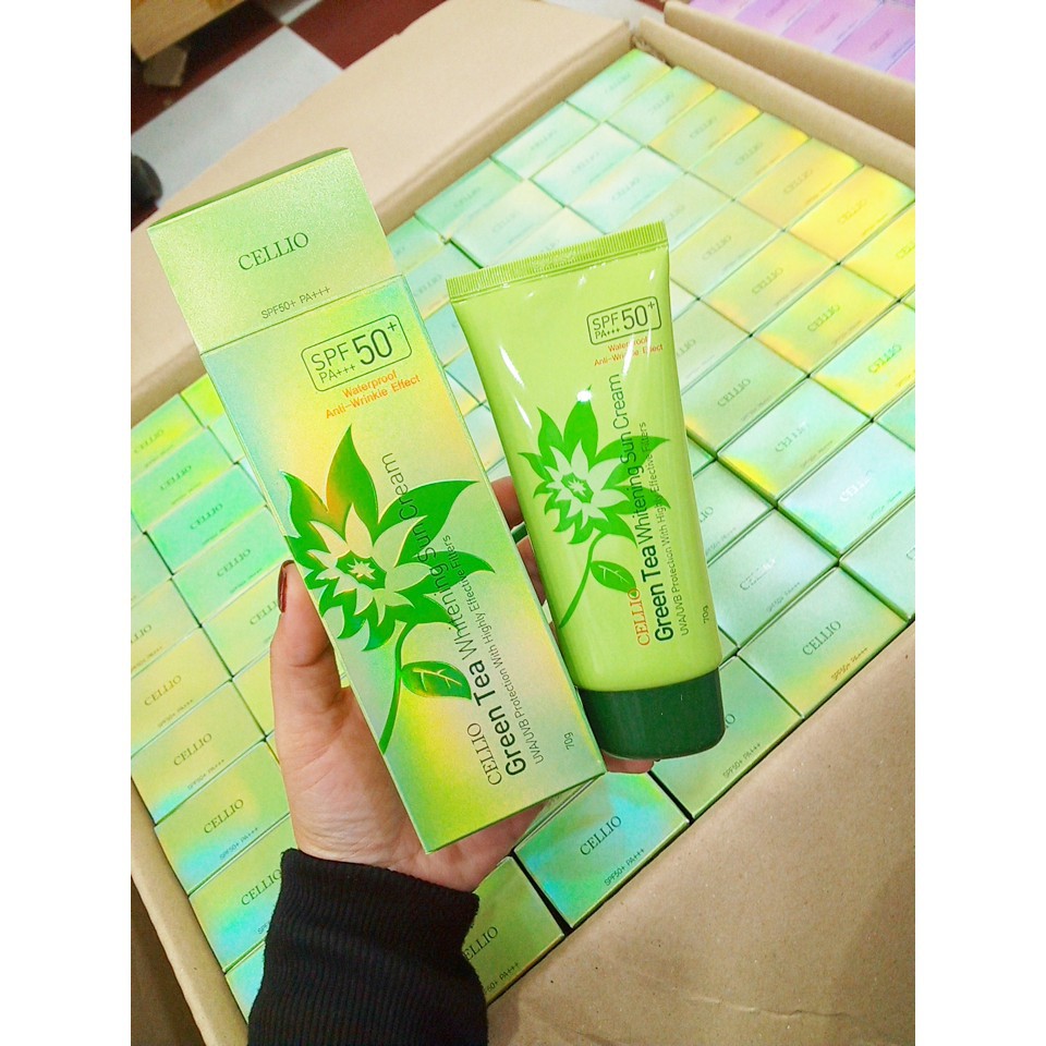 KEM CHỐNG NẮNG CELLIO GREEN TEA WHITENING SUN CREAM SPF50+ PA+++