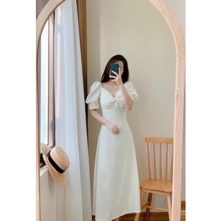 váy maxi trắng xoắn ngực