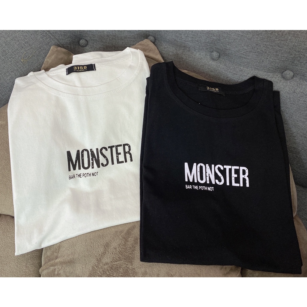Áo thun in chữ Monster oversize. Chất vải cotton mịn mát. Meow Store.