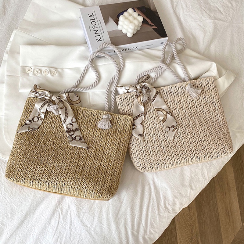 Túi xô IELGY đeo vai kiểu dệt rơm sức chứa lớn trẻ trung cho nữ