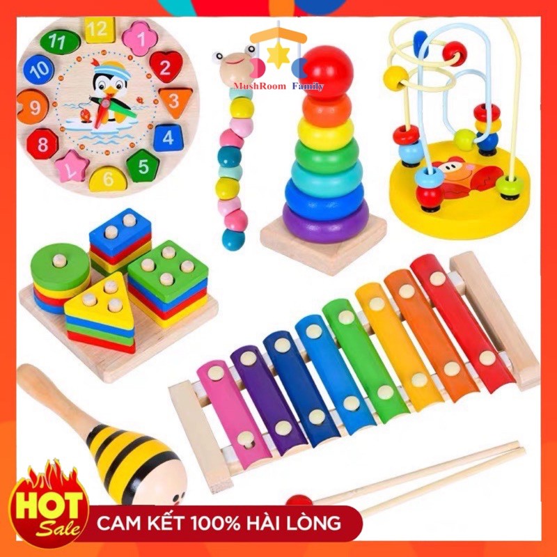 Combo 7 Đồ Chơi Gỗ Phát Triển Trí Não Cho Bé