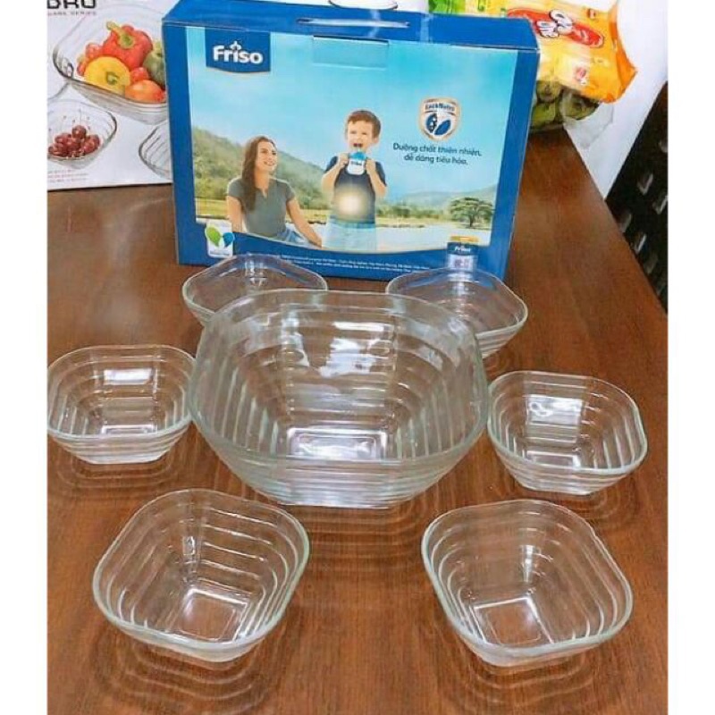 Bộ 7 món thố thuỷ tinh cao cấp Friso (1 tô to và 6 chén)