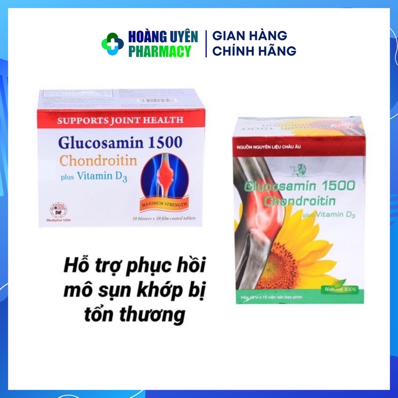 Glucosamin 1500 Chondroitin plus vitamin D3 Mediphar USA - Hộp 100 viên