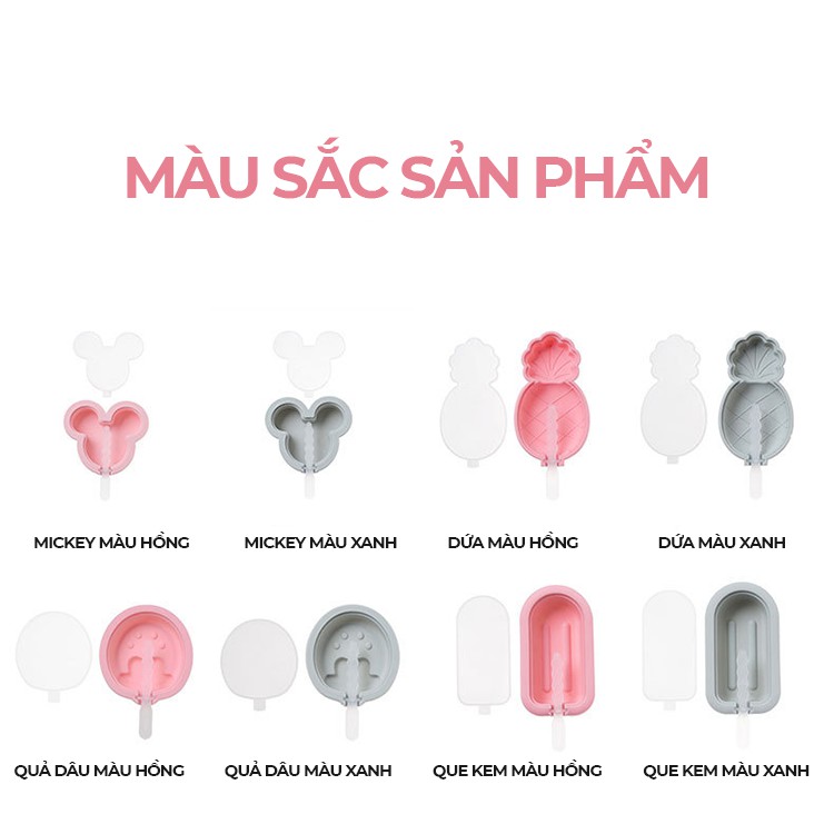 Khuôn Làm Kem Silicon Cho Bé Tách Lẻ có nắp, kèm que nhựa chứng nhận PP Mẫu 2024 Wining Box