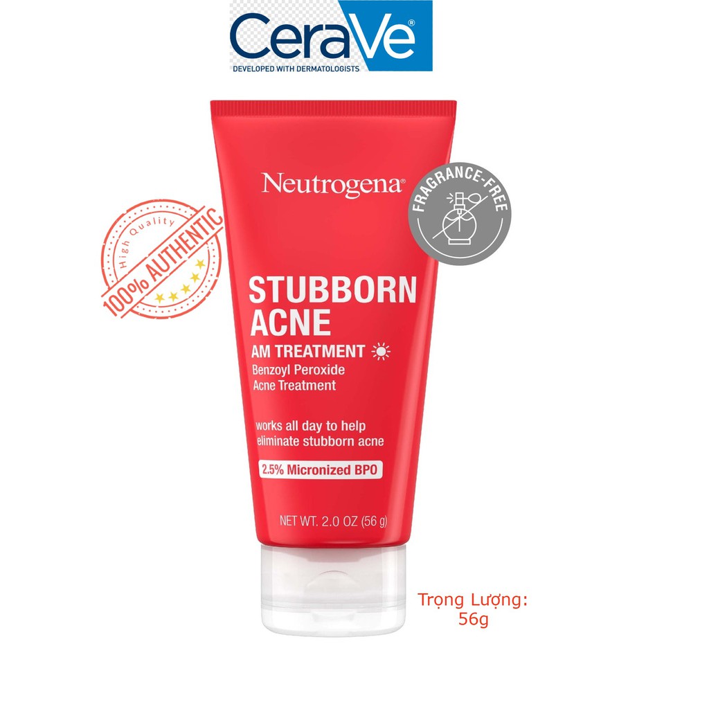 [Hàng Mỹ] Kem ngừa mụn Ban Ngày Neutrogena Stubborn Acne AM Treatment 56g