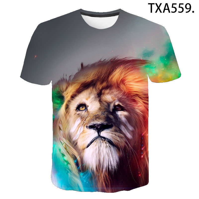 Áo Thun Ngắn Tay In Hình Sư Tử 3D Thời Trang Mùa Hè Cá Tính 2022 XS-3XL