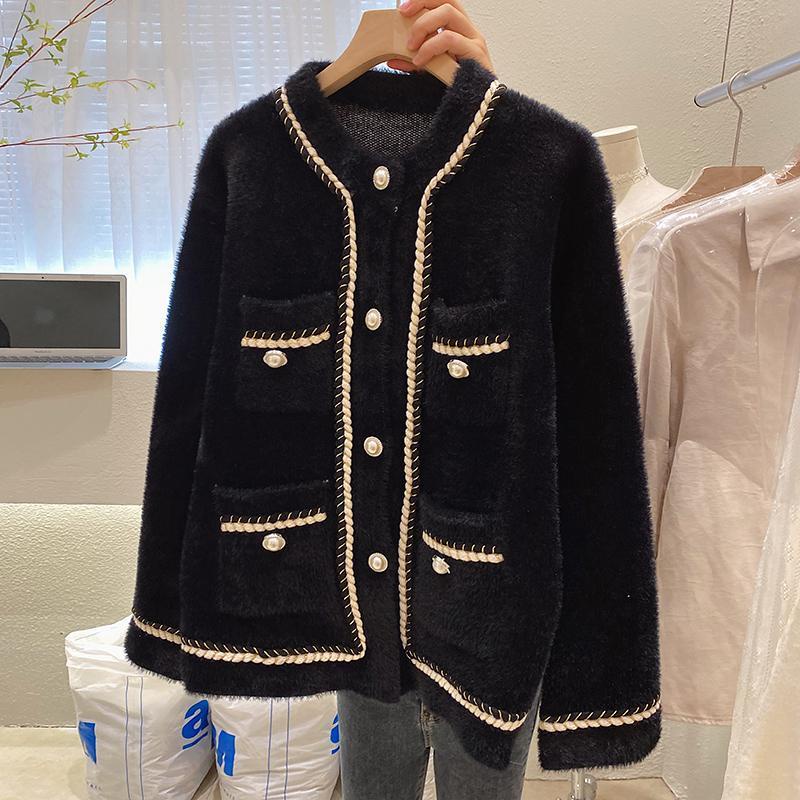 Imitation mink cashmere sweater women's short style 2020 new autumn and winter Korean version loose top knitted cardigan