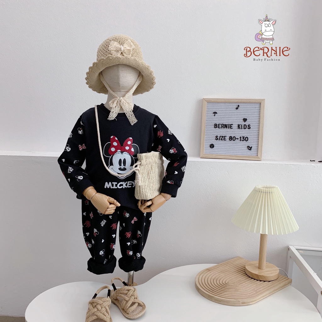 Bộ cotton dài tay bé gái hoạ tiết xinh xắn, set thu đông tay dài hàng đẹp