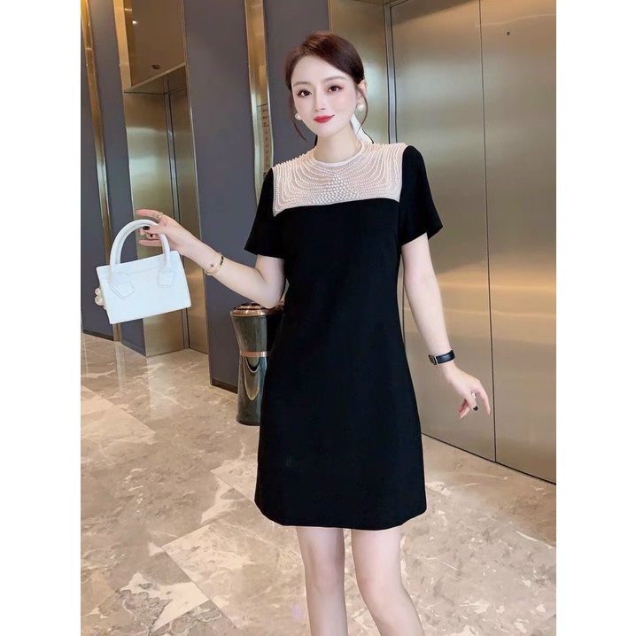 HÀNG QC - ĐẦM THUN SUÔNG CỔ ĐÍNH HẠT CAO CẤP - BH226420