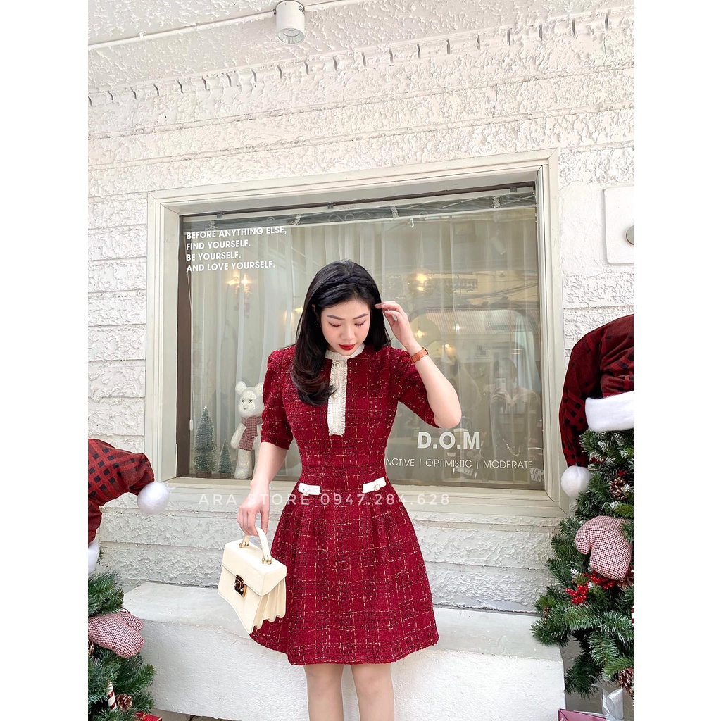 Váy đỏ dạ Tweet thiết kế cao cấp xòe cực tôn dáng Ara V7 | BigBuy360 - bigbuy360.vn