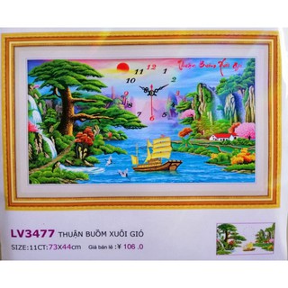 Tranh thêu chữ thập đồng hồ Thuận buồm xuôi gió LV3477