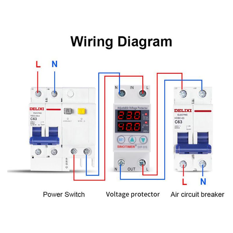 Rơ le bảo vệ điện áp Pcfx Svp916 220v 40 / 63 / 80a có thể điều chỉnh được