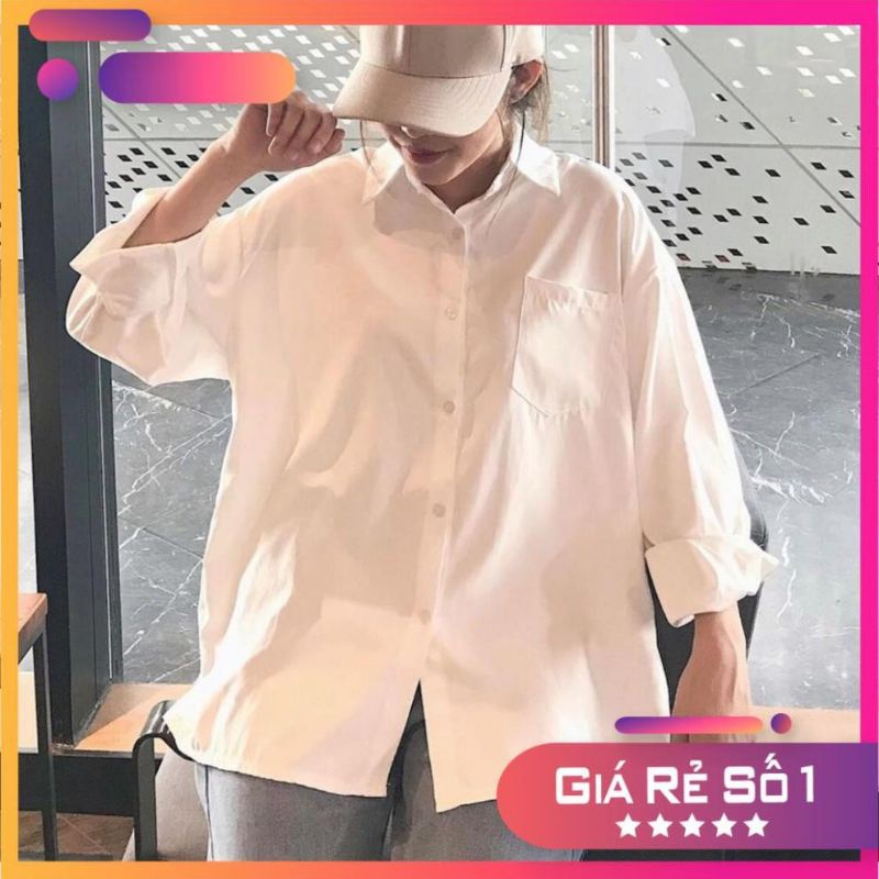 Áo Sơ Mi Kiểu Nữ Màu Trắng Chất Thô Hàn Đẹp Dài Tay Túi Trước Phong Cách Hàn Quốc Cao Cấp 02
