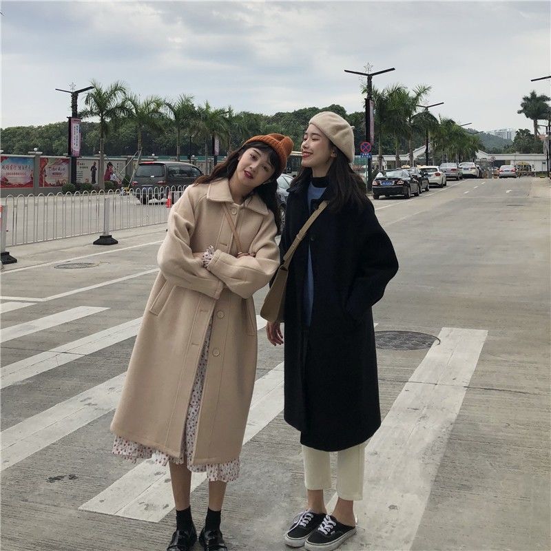 Áo Khoác Dáng Dài Chất Liệu Vải Len Dày Dặn Ấm Áp Cho Nữ