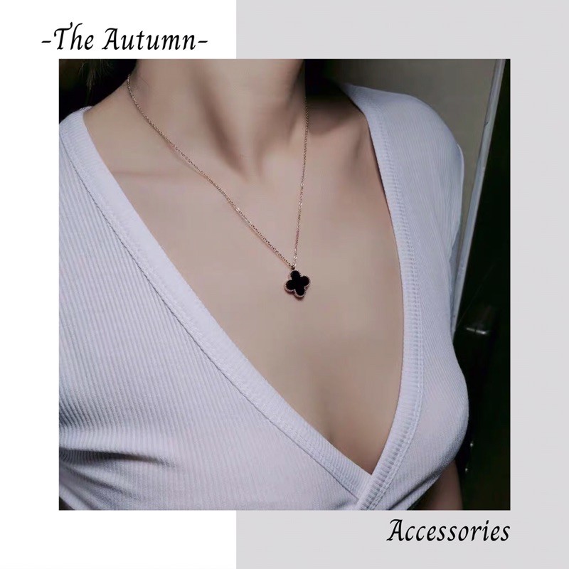 Dây chuyền mạ bạc s925 hình hoa bốn cánh đen thời trang phong cách Hàn Quốc cho nữ - The Autumn Accessories