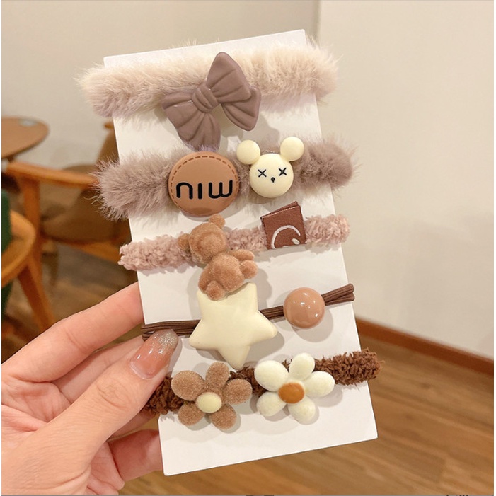 Set 5 dây chun nịt tóc sợi bông mix mẫu đính charm to siêu xinh BAG U CHUNMIX573