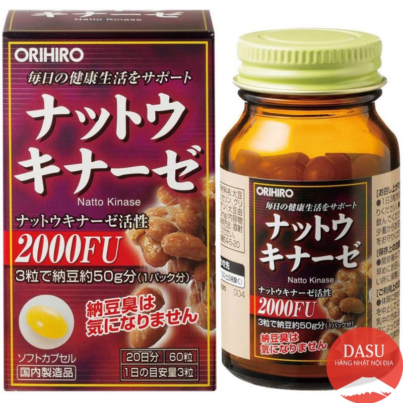 VIÊN UỐNG HỖ TRỢ CHỐNG ĐỘT QUỴ TAI BIẾN CỦA NHẬT ORIHIRO (HỘP 60 VIÊN), Natto Kinase 2000FU và 4000FU