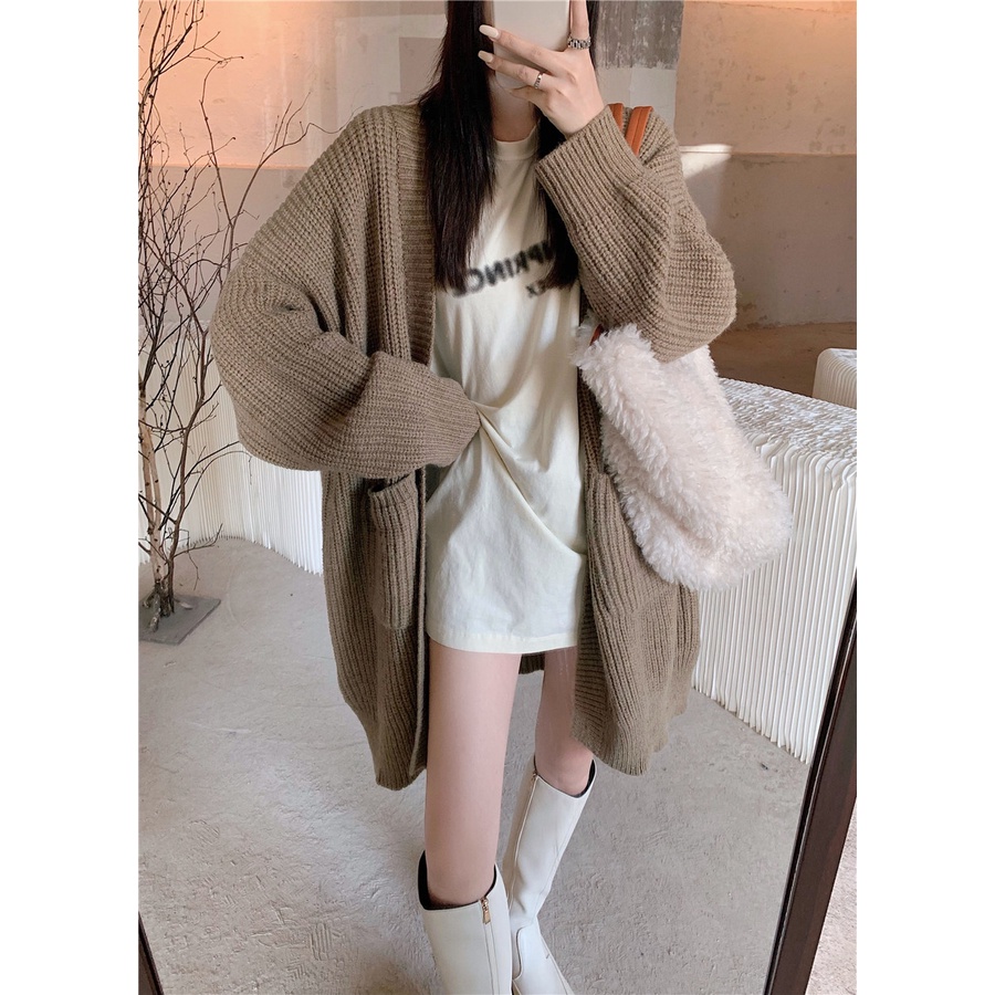 Áo khoác cardigan dệt kim dáng dài phong cách retro cho nữ