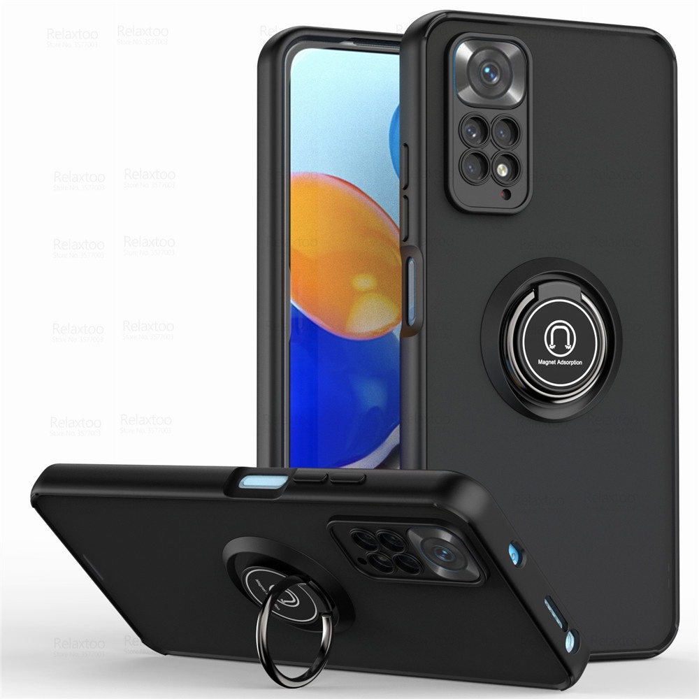 Matte Camera Shockproof Case For Xiaomi Redmi Note 11 Pro 5G Redme Note11 11S 4G 11Pro Plus Car Magnetic Ring Stand Cover Fundas