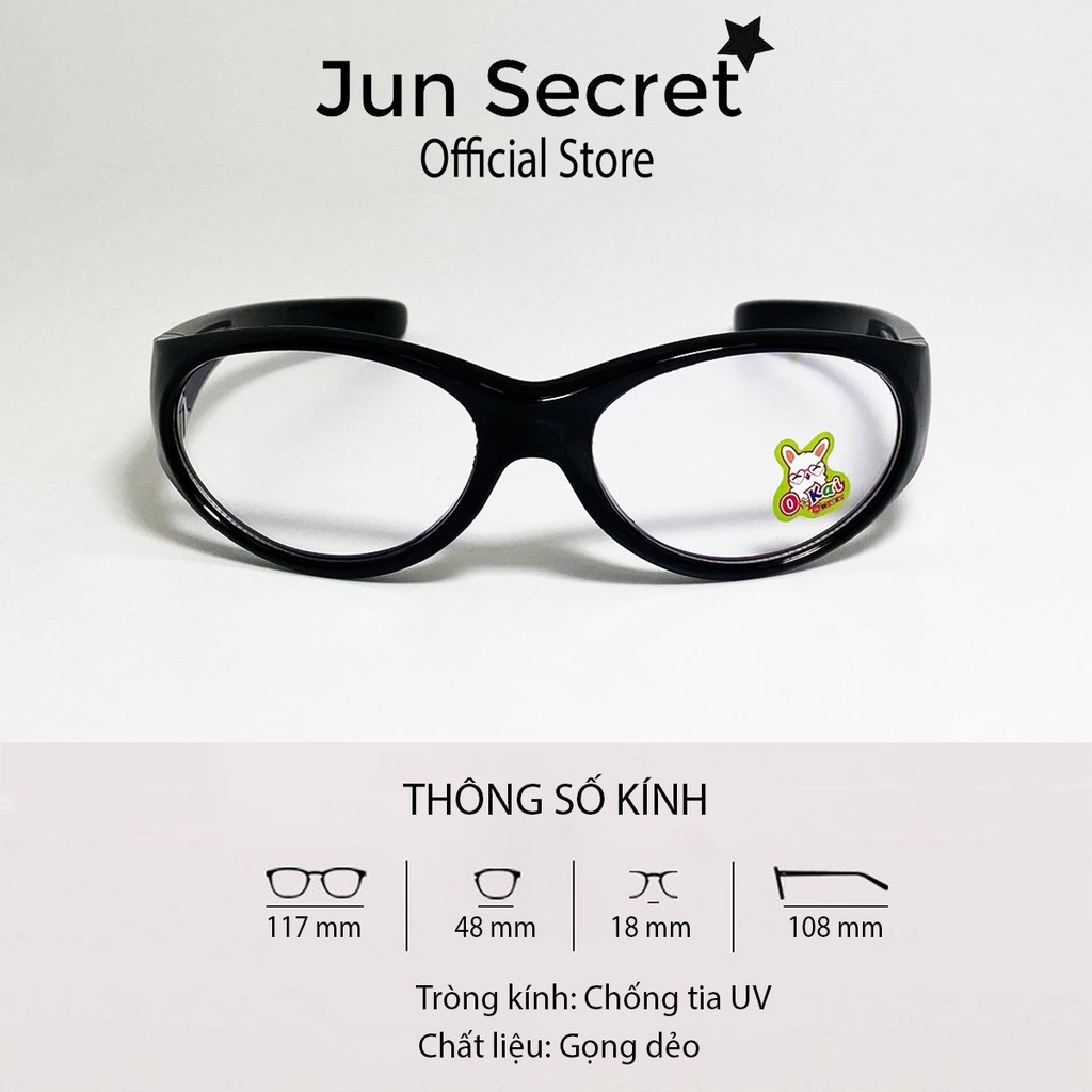 Kính mát trẻ em thời trang Jun Secret gọng nhựa dẻo, tròng trong suốt chống bụi, chống tia UV an toàn cho bé JS1634TRONG