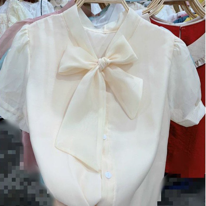 [ Mã WASTRUN4 giảm 10% tối đa 30K đơn 99K] Áo Sơ Mi Ngắn Tay Cổ Thắt Nơ Xinh Xắn