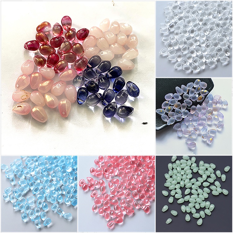5 hạt thủy tinh giọt nước 6*9mm nguyên liệu làm trâm làm trang sức cổ trang