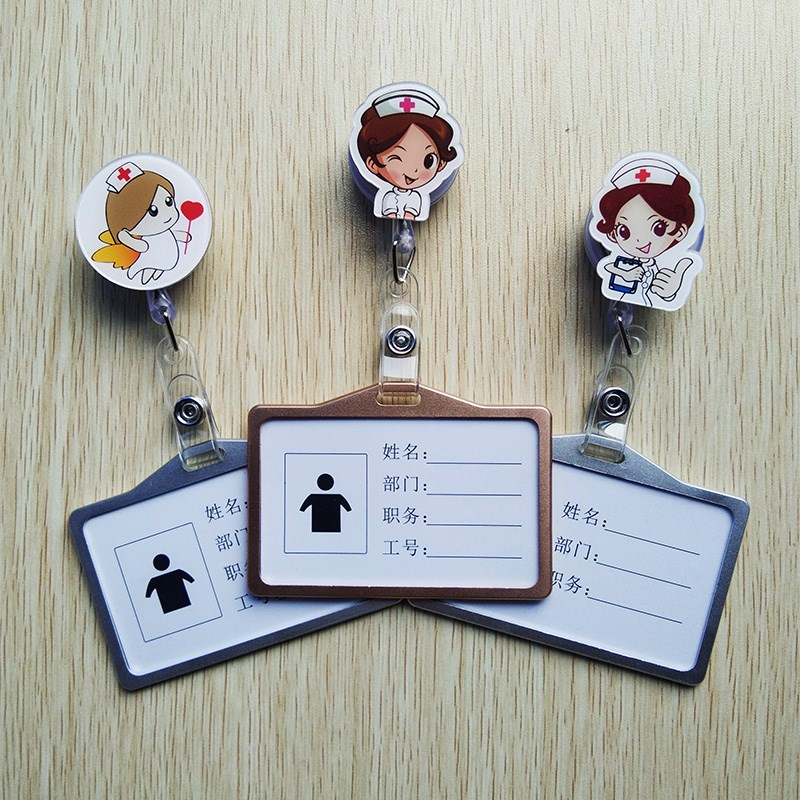 1 Phụ kiện gắn thẻ ID có thể thu gọn và vỏ bọc thẻ bằng nhôm cho y tá/ bác sĩ