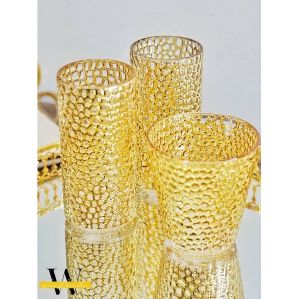 Bộ 6 Ly thủy tinh chịu nhiệt, Ly thủy tinh chịu nhiệt vẽ vàng