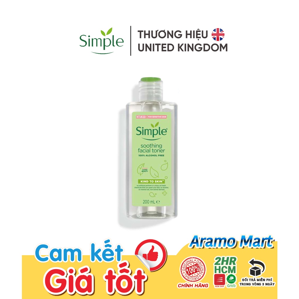 [FREESHIP] Nước Hoa Hồng Soothing Facial Toner Simple cân bằng ẩm cho da 200ml ＊AramoMart＊