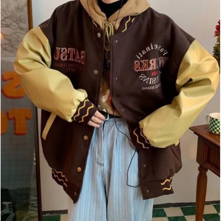 Áo Khoác Bóng Chày Nam Nữ Thêu Chữ Cái