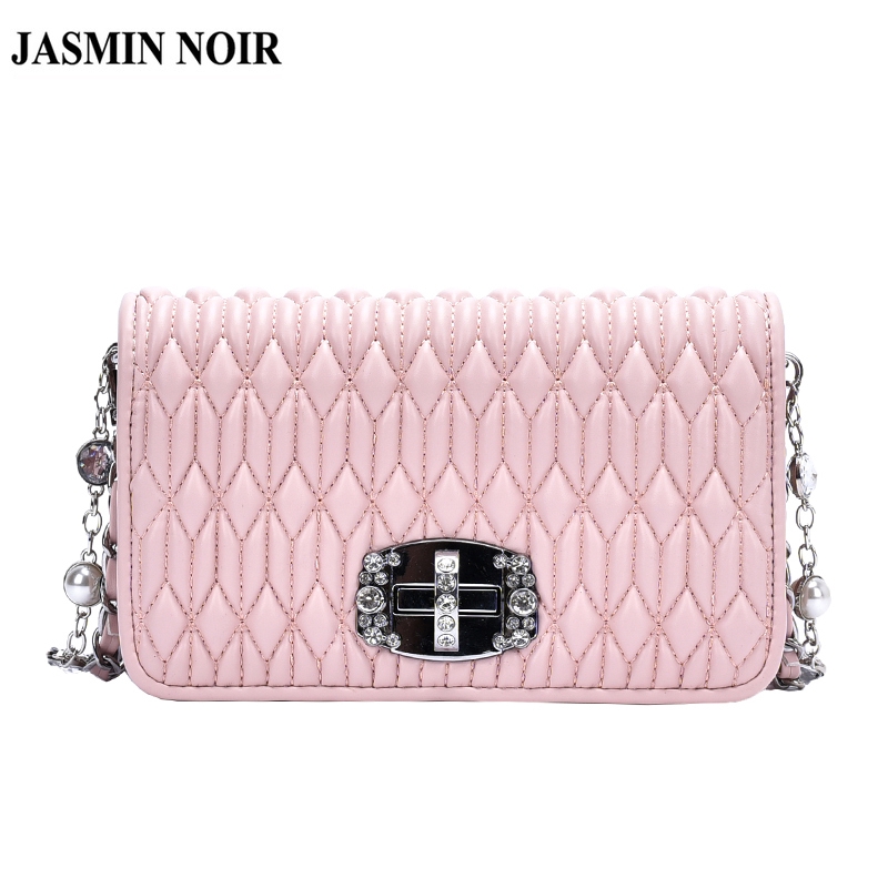 Túi Đeo Chéo JASMIN NOIR Bằng Da PU Nhỏ Nhắn Họa Tiết Kim Cương Phối Dây Xích Cho Nữ