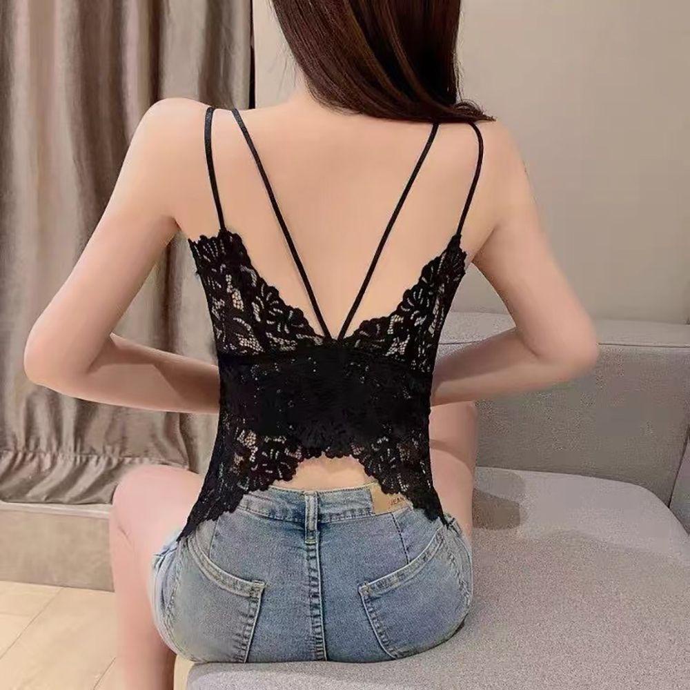 CLEOES Áo Lót Hai Dây Cổ Chữ V Có Đệm Ngực Phối Ren Hình Bướm Sau Lưng Gợi Cảm