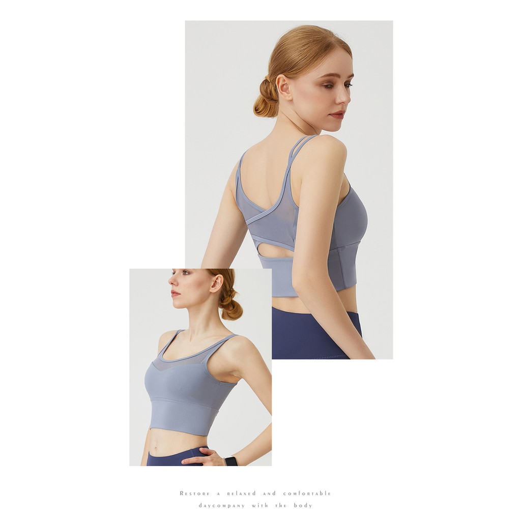 Áo bra tập Gym Yoga nữ 💖 𝑭𝑹𝑬𝑬𝑺𝑯𝑰𝑷 💖 Áo bra phối lưới có sẵn mút đệm, tôn dáng ôm eo, dây chéo sexy