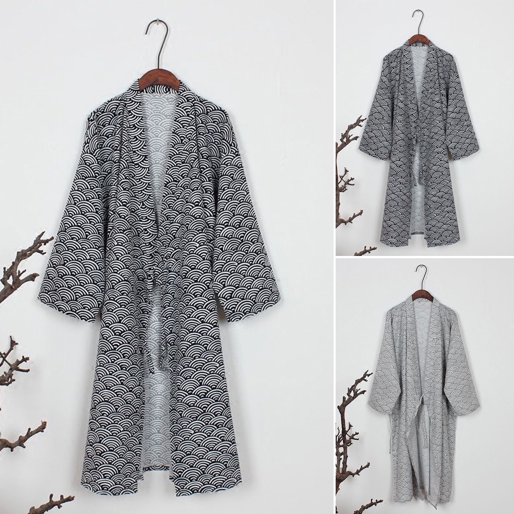 Áo choàng ngủ dáng rộng phong cách kimono yukata dành cho nam