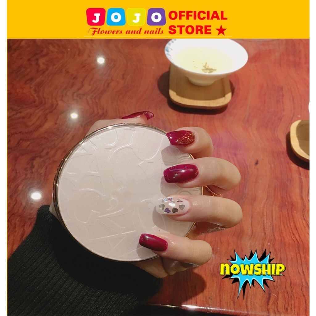 Móng tay giả, móng vuông màu đỏ PD121 24 móng nailbox kèm keo silicon