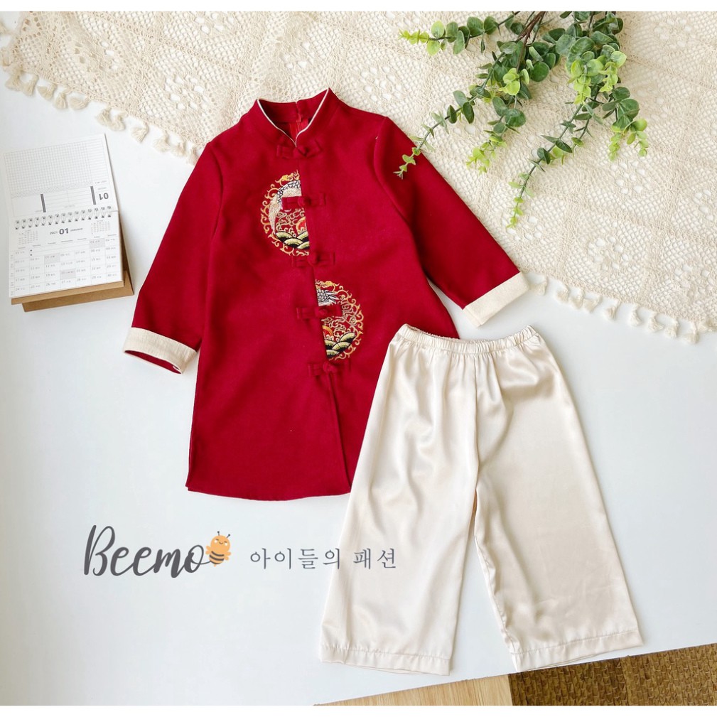 Set/Bộ áo dài xẻ tà 2 màu cho bé trai - 20B100