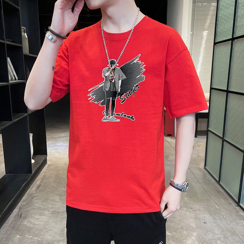 Áo Thun Tay Ngắn Dáng Rộng Chất Liệu Cotton Mỏng Phong Cách Hàn Quốc Thời Trang Mùa Hè Cho Nam