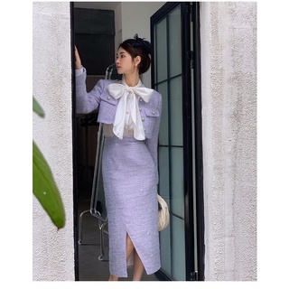 VIDEO Set 3 món dạ tweed dáng dài phối áo sơ mi