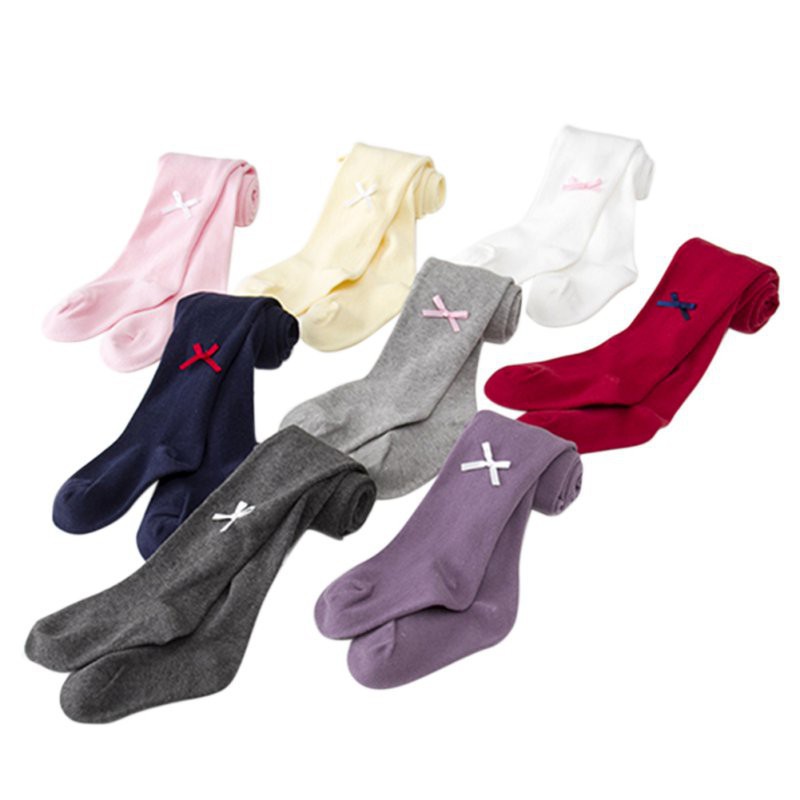 Quần tất cotton màu trơn trang trí nơ bướm ấm áp cho bé gái