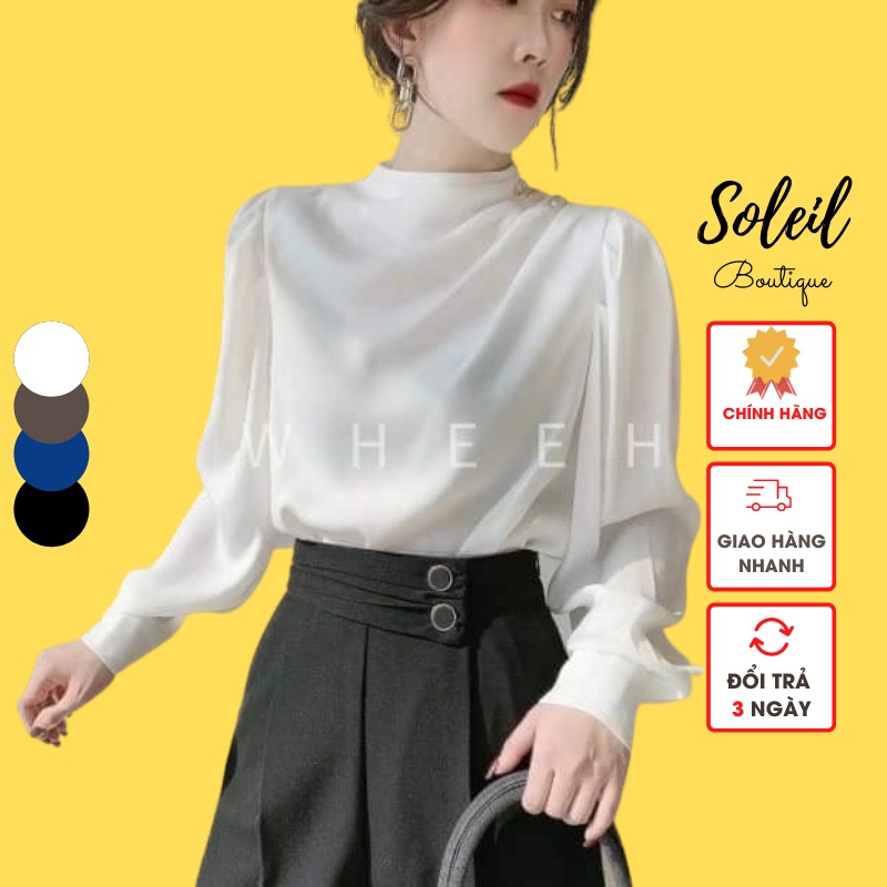 Áo sơ mi nữ ❗FREESHIP❗ sơ mi công sở, cổ đính hạt cườm có ảnh thật Soleil Boutique