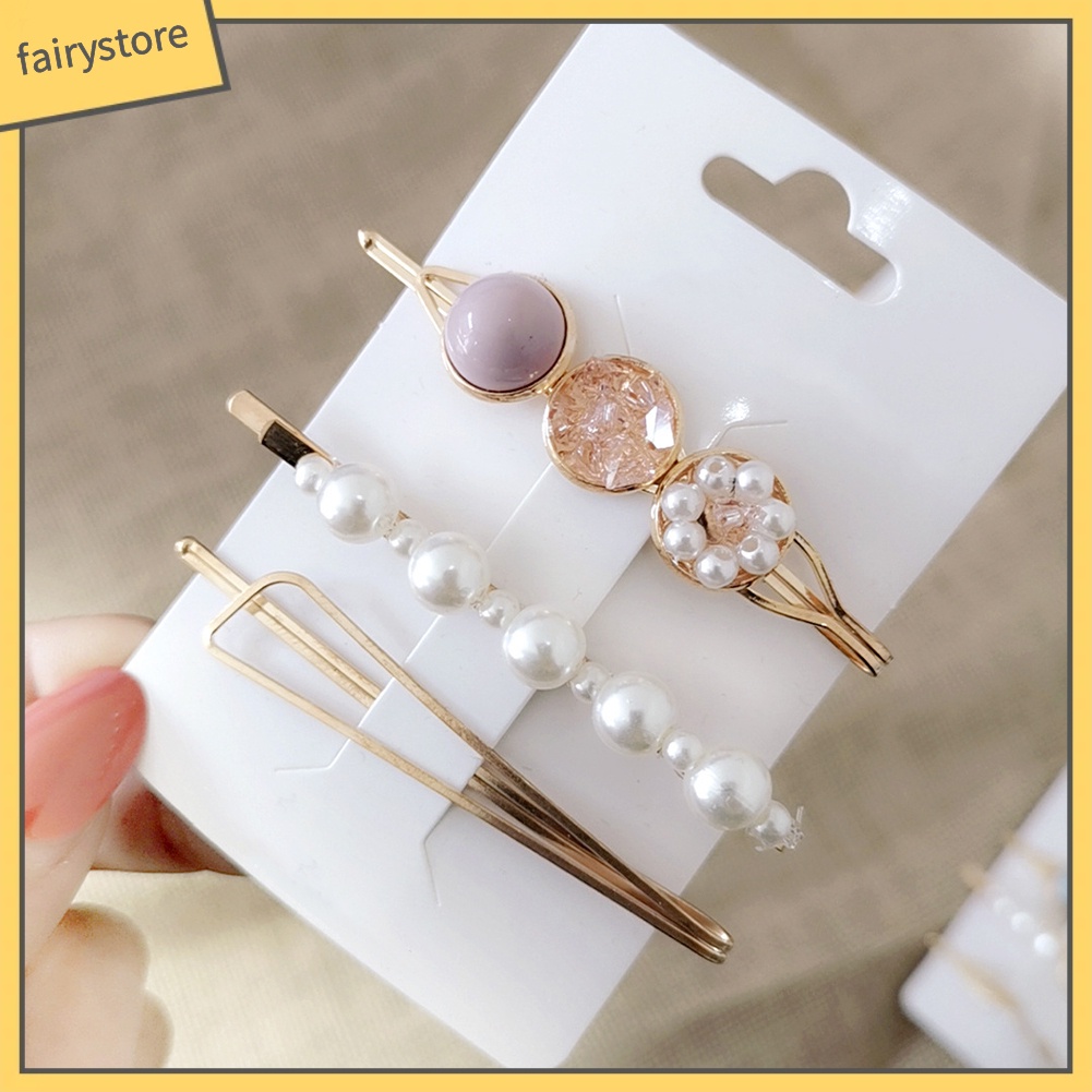 Set 3 kẹp tóc kim loại đính ngọc trai giả thời trang cho nữ