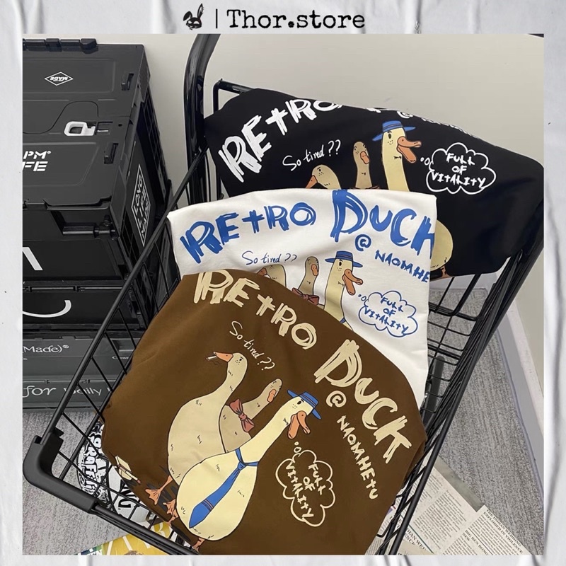 Áo thun tay lỡ nam nữ,in hình Duck 3 màu