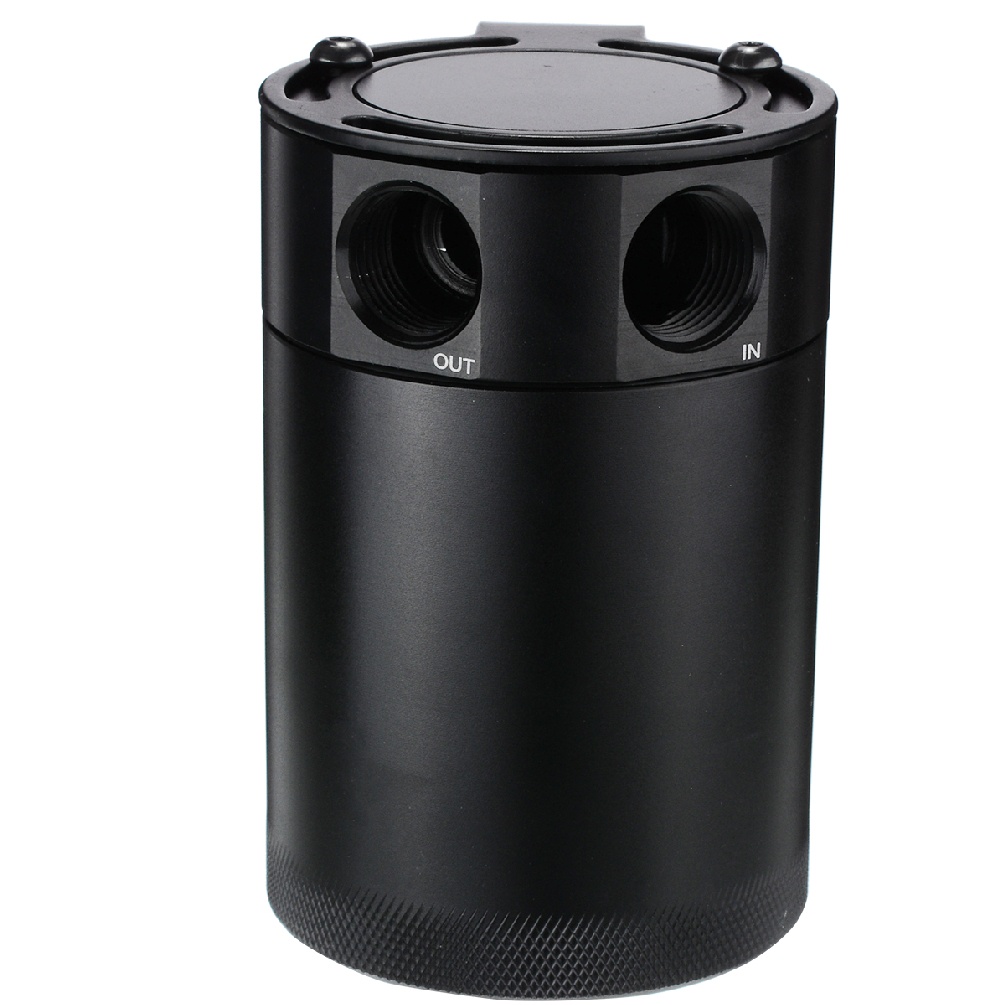Universal 2-Port Compact Baffled Oil Catch Can 3/8" NPT Inlet Outlet Black