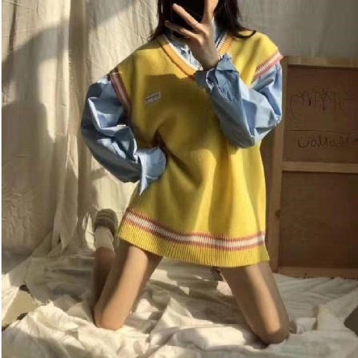 Áo gile len mác chữ ullzzang dáng Hàn Quốc chất len đẹp không bai nhão - 011 | BigBuy360 - bigbuy360.vn