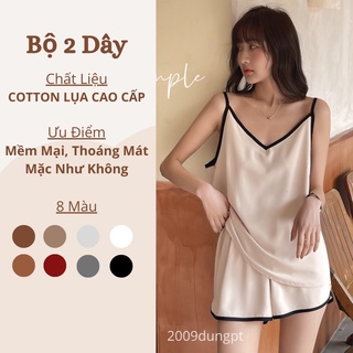 Bộ đồ ngủ nữ viền 2 dây Cotton cao cấp chất lụa đẹp mặc nhà form rộng quần ngắn dễ thương