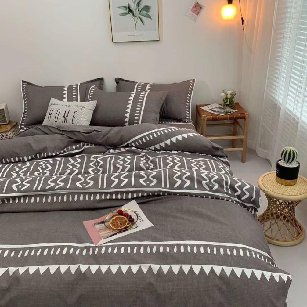 Trọn Bộ 4 Món Chăn Ga Gối Mền Cotton Poly. Thương Hiệu Evily Mẫu HOẠ TIẾT PHỐI XÁM sang trọng,sang chảnh - EvilyDecor