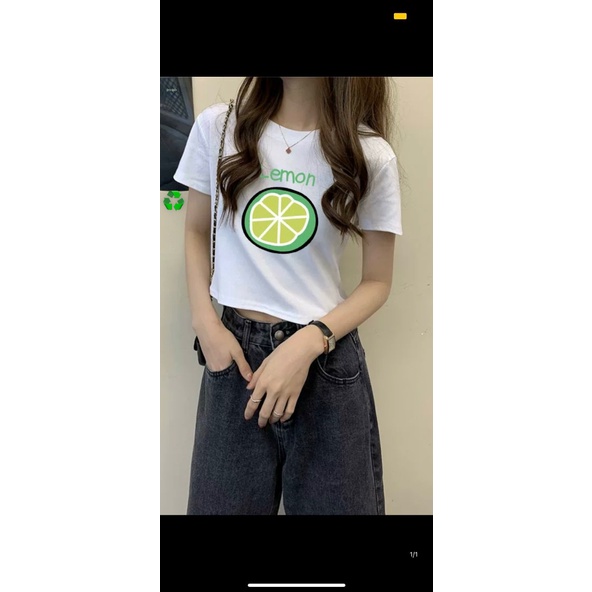 Áo thun nữ croptop tay ngắn in hình LEMON hot