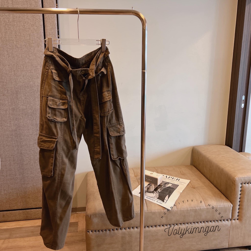 Quần suông túi hộp dây lưng